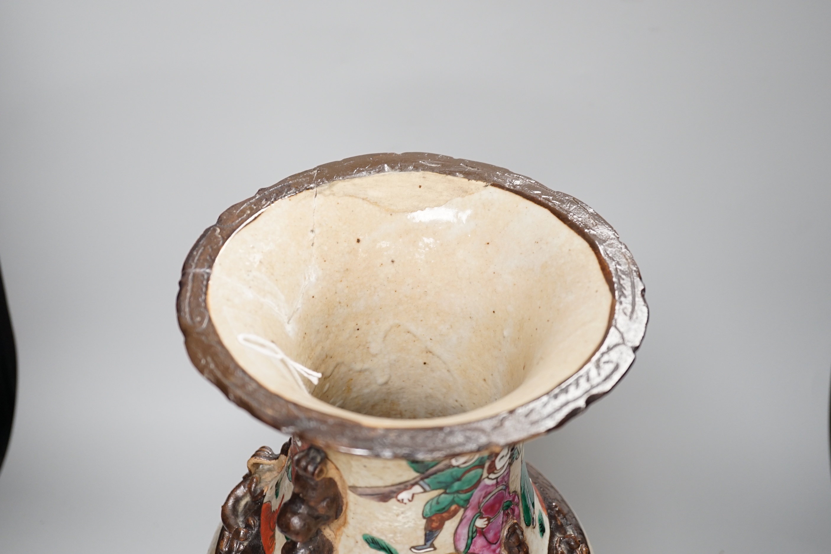 A Chinese crackleglaze famille rose 'Warriors' vase, early 20th century, 44cm